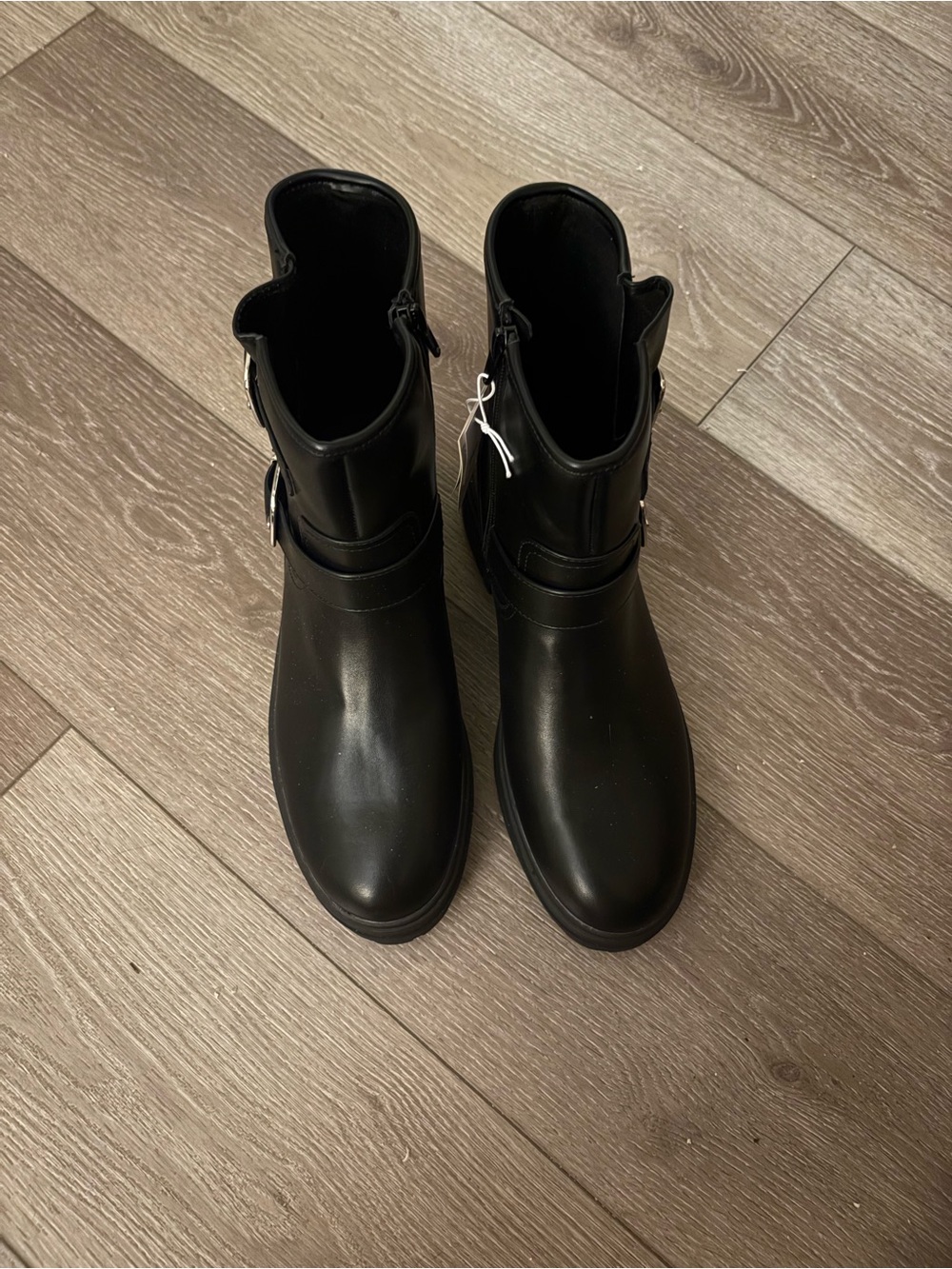 Black Moto Ankle Boots with Buckle Accent